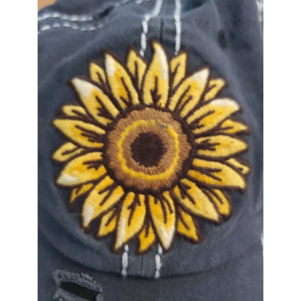 Sunflower Strapback Baseball Cap Gray One Size Adjustable Embroidered Distressed